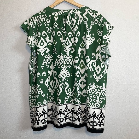 NWT Haute Hippie Top Green Linen Blend Boho Ikat Popover Shirt Blouse Size 3XL - Picture 3 of 8
